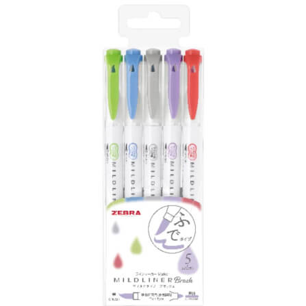 ปากกาไฮไลท์ ZEBRA MILDLINER BRUSH WFT8-5C-NC แพ็ค 5 สี_1